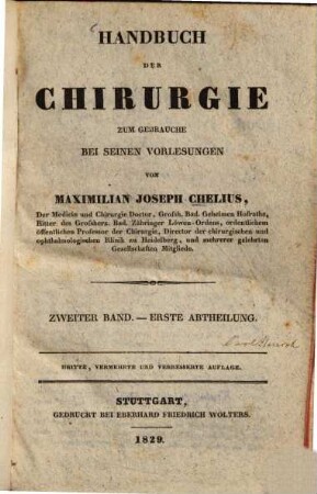 Handbuch der Chirurgie : zum Gebrauche bei seinen Vorlesungen. 2