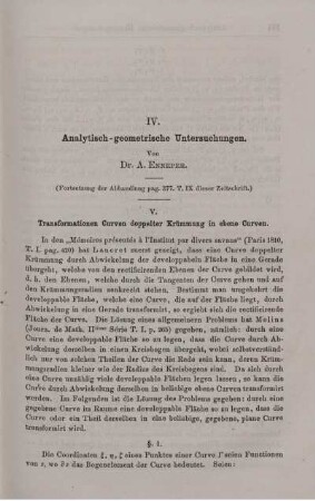 IV. Analytisch - geometrische Untersuchungen.