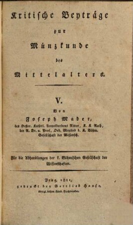 Jos[eph] Maders Kritische Beyträge zur Münzkunde des Mittelalters, 5