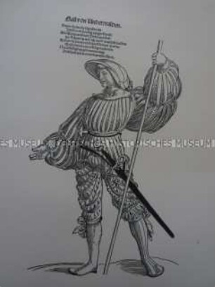 Kriegerdarstellung, Schweizer Landsknecht aus dem Kanton Unterwalden, 1510/1530.