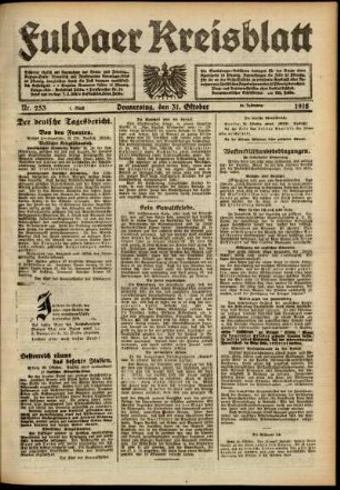 Erste Ausgabe vom Donnerstag, den 31. Oktober 1918.