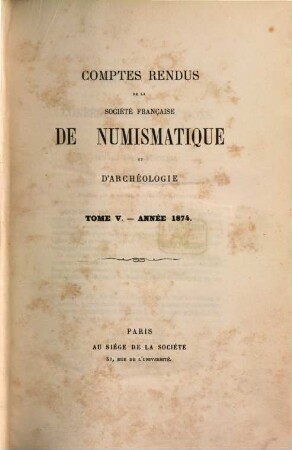 Comptes rendus de la société française de numismatique et d'archéologie, V