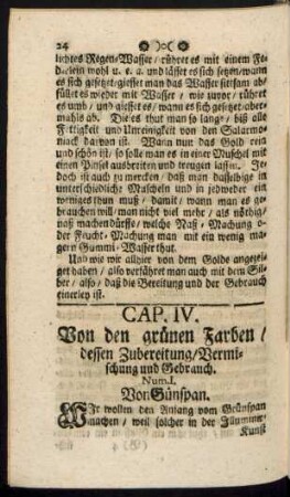 Cap. IV. Von den grünen Farben/ dessen Zubereitung/ Vermischung und Gebrauch.