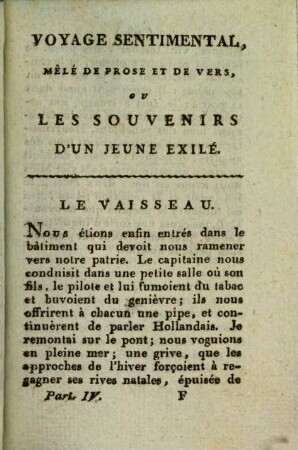 Voyage sentimental, mêlé de prose et de vers, ou les souvenirs d'un jeune exilé : avec gravures et Musique, 4