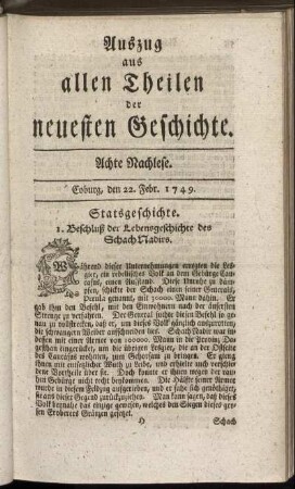 Achte Nachlese. Coburg, den 22. Febr. 1749.