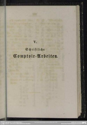 V. Schriftliche Comptoir-Arbeiten