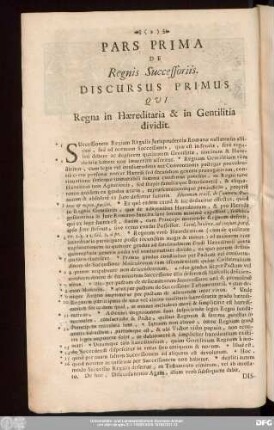 Discursus Primus Qui Regna in Haereditaria & in Gentilitia dividit.