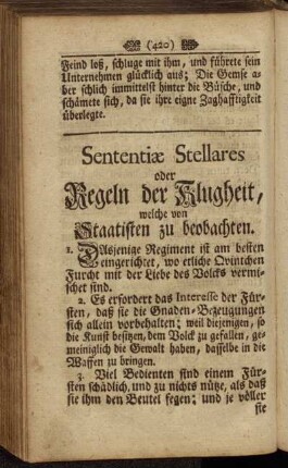 Sententiæ Stellares oder Regeln der Klugheit, welche von Staatisten zu beobachten.