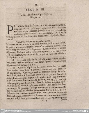 SECTIO III. Visus laesi signa et praefagia ex Hippocrate.