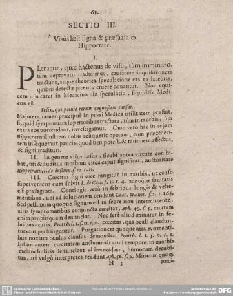 SECTIO III. Visus laesi signa et praefagia ex Hippocrate.