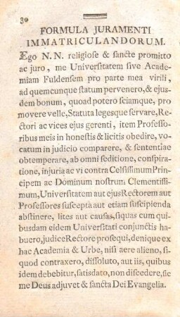 Formula juramenti immatriculandorum.