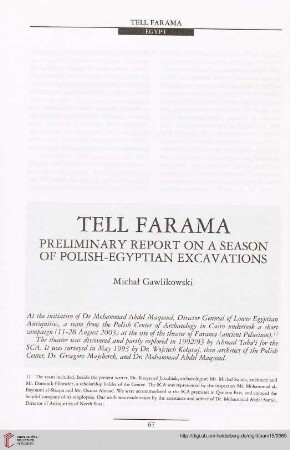 15: Tell Farama : preliminary report on a season of Polish-Egyptian excavations