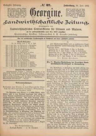 Sechzigster Jahrgang. No. 27. Insterburg, 30. Juni 1892.