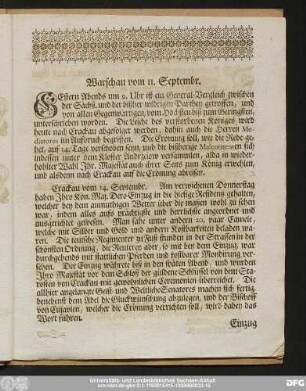 Warschau vom 11. Septembr.