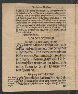 Text der Leichpredigt Hiob am 19. Capitel/ vers. 25. 26. 27.