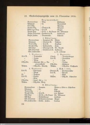 23. Stellenbesetzungsliste vom 23. November 1918