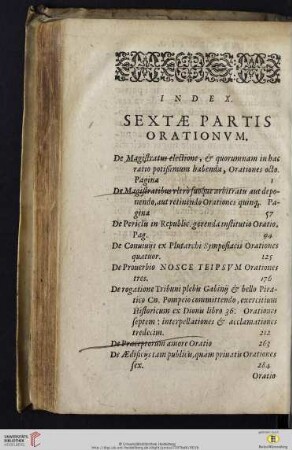 Index. Sextae partis orationvm