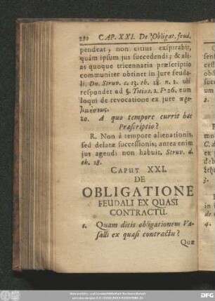 Caput XXI. De Obligatione Feudali Ex Quasi Contractu.