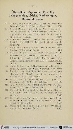 Ölgemälde, Aquarelle, Pastelle, Lithographien, Stiche, Radierungen, Reproduktionen (Nr. 238-283)