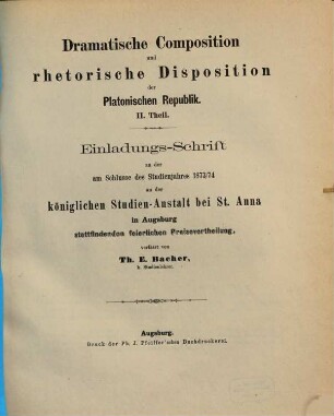 Einladungs-Schrift zu der am Schlusse des Studienjahres ... an der Königlichen Studien-Anstalt bei St. Anna in Augsburg stattfindenden feierlichen Preisevertheilung. 1873/74