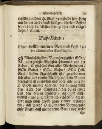 Buß-Gebett/ Einer vollkommenen Reu und Leyd/ zu der allerheiligsten Dreyfaltigkeit.