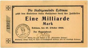 Geldschein / Notgeld, 1 Milliarde Mark, 27.10.1923