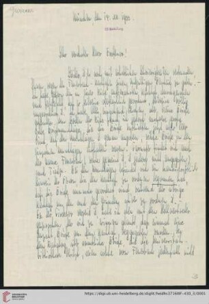 Brief von Heinrich Gwinner an Gustav Radbruch