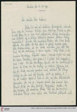 Brief von Heinrich Gwinner an Gustav Radbruch