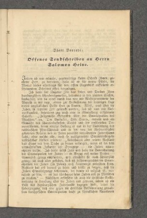 Statt Vorrede: Offenes Sendschreiben an Herrn Salomon Heine.