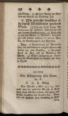 DCCXLII. Eine Schulpredigt über Sprw. 22, 6.