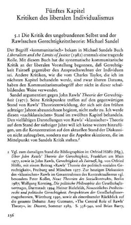 Fünftes Kapitel. Kritiken des liberalen Individualismus