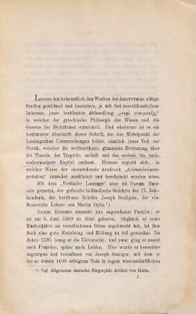 Ein Vorläufer Lessings in der Aristotelesinterpretation