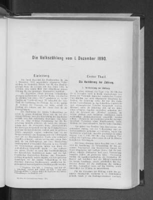 Erster Theil: Die Ausführung der Zählung.