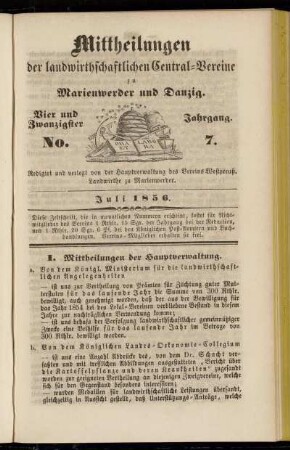 Vier und Zwanzigster Jahrgang. No. 7. Juli 1856.