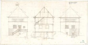 Fischer, Theodor; Nürnberg; Haus Adelsberger - Gärtnerhaus u. Garagen (Ansichten, Schnitt)