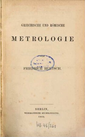 Griechische und römische Metrologie