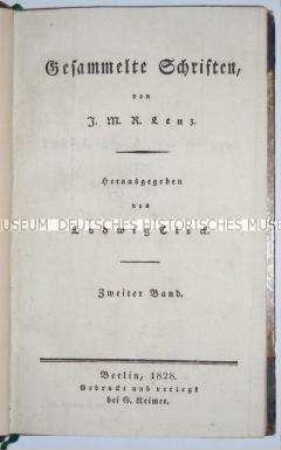 Gesammelte Schriften von J. M. Lenz in der Erstausgabe (Band 2 v. 3)