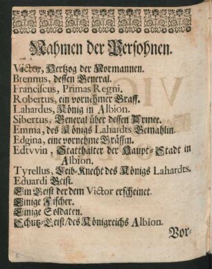 Nahmen der Persohnen.