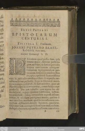 Eryci[i] Puteani Epistolarum Centuria I.