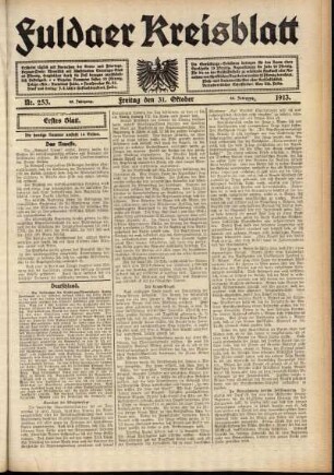 Erste Ausgabe vom Freitag, den 31. Oktober 1913.