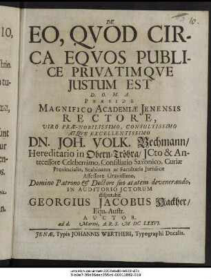 De Eo, Quod Circa Equos Publice Privatimque Iustum Est