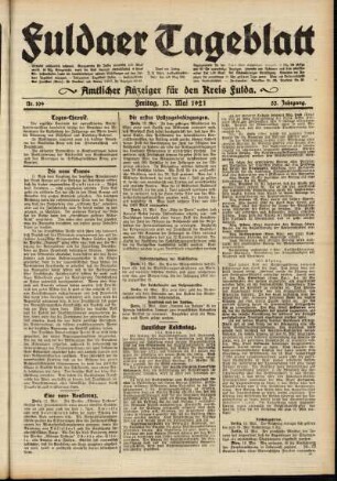 Ausgabe vom Freitag, den 13. Mai 1921.