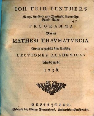 Programma von der mathesi thaumaturgia