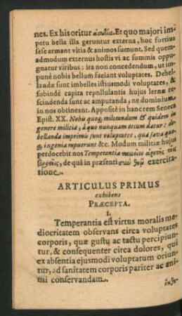 Articulus Primus exhibens Praecepta.