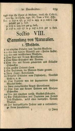 Sectio VIII. Sammlung von Naturalien
