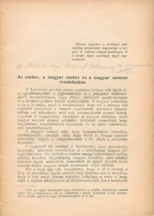 Az ember, a magyar ember es a magyar nemzet rendeltetese