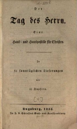 Der Tag des Herrn : ein Sonntagsbuch für Christen. 4. 1834/35