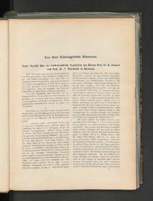 Erster bericht über die landeskundliche Expedition der Herren Prof. Dr. K. Hassert und Prof. Dr. F. Thorbecke in Kamerun.