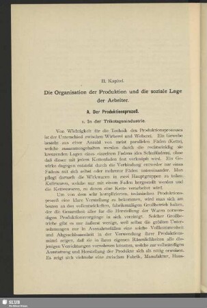 II. Kapitel. Die Organisation der Produktion und die soziale Lage der Arbeiter