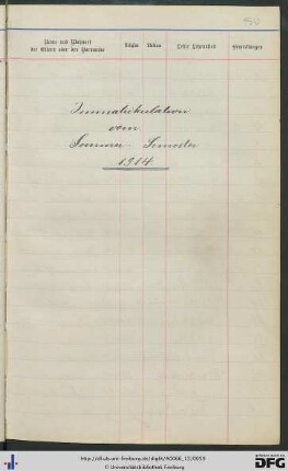 [fol. 50] Sommersemester 1914